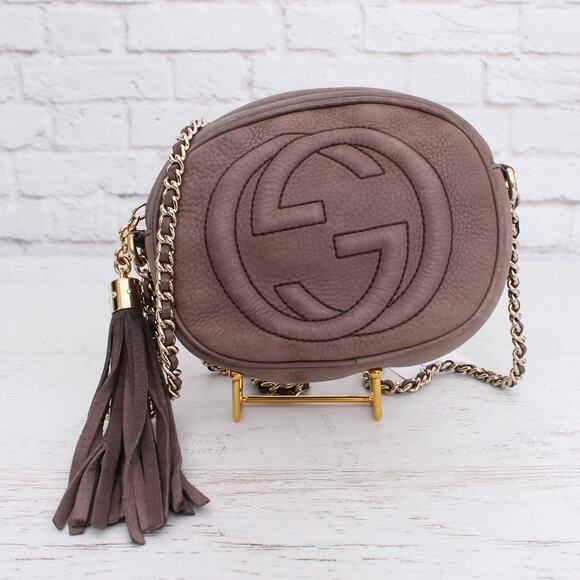 Gucci GG Mini Soho Gray Nubuck Leather Crossbody and Shoulder Purse Bag A5391 - Picture 1 of 9